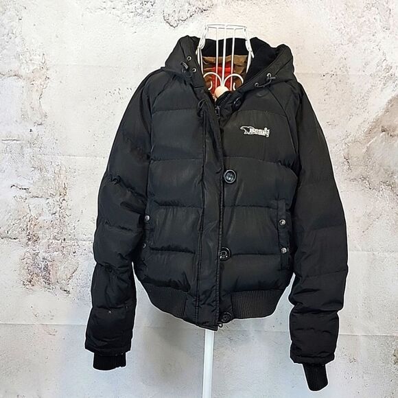 Bear vintage puffer jacket feather down in black Women's Size L - Picture 1 of 12
